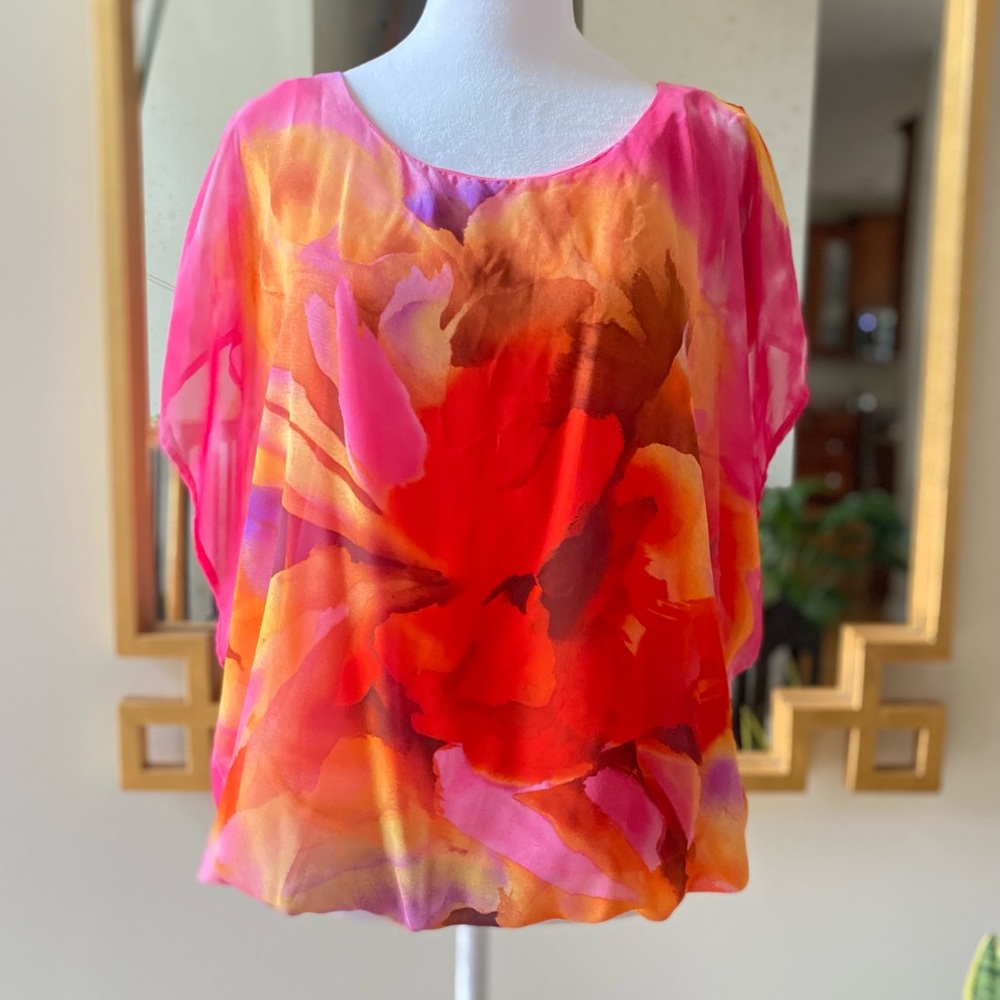West Kei tropical floral chiffon blouse top Large